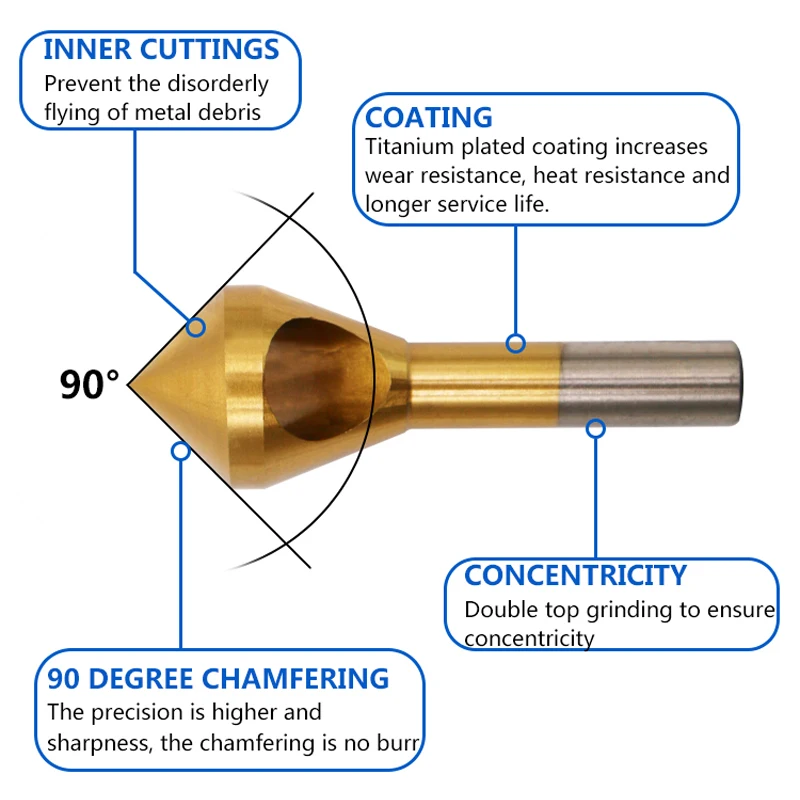 Waveway Titanium Countersink Deburring Drill Taper Hole Cutter Steel/Aluminum Countersunk Head Chamfering Tools