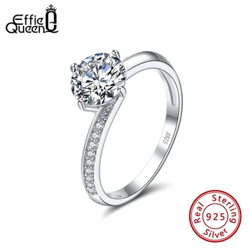 

Effie Queen Genuine S925 Silver AAAA Zircon Eternity Ring Silver Women Solitaire Ring Wedding Anniversary Jewelry Gifts KSR152