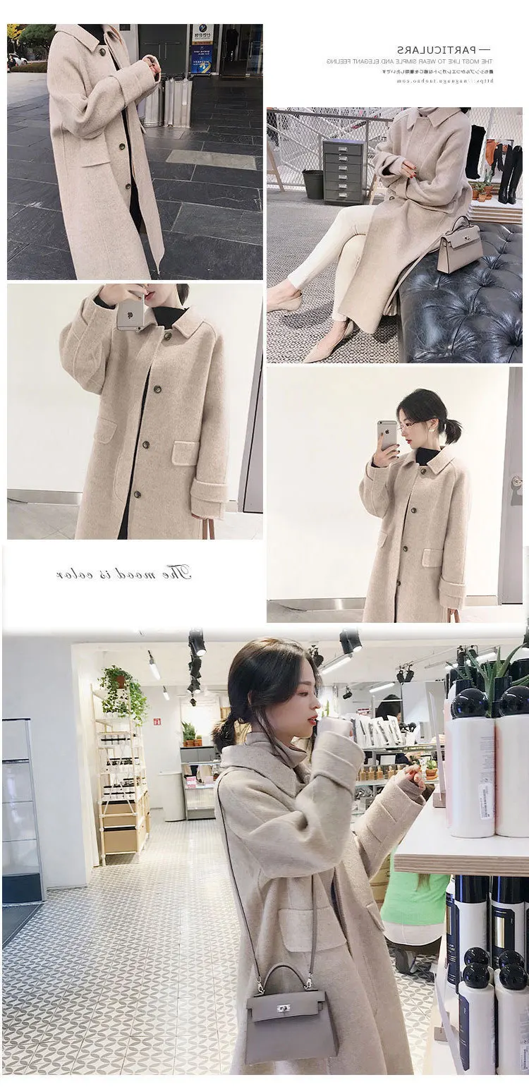 Модное однотонное длинное пальто для Для женщин тонкий Офисные женские туфли Шерстяное пальто и куртка Однобортный женская одежда