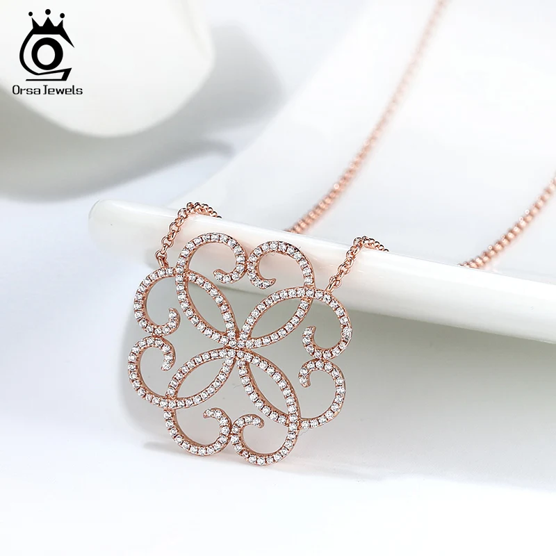 ORSA JEWELS, женское ожерелье с подвеской в виде сердца, чистое 925 пробы, серебро, прозрачный, AAAA, циркон, комбинированный узор в виде любви, подарок, хорошее ювелирное изделие, SN211