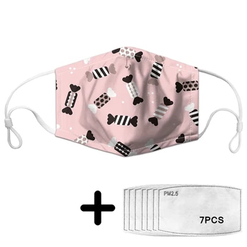 

Women Pink Polyester Mask with Cartoon Candy Pattern PM2.5 Dustproof Masks Daily Going Outing Protection Washable Mouth Cover