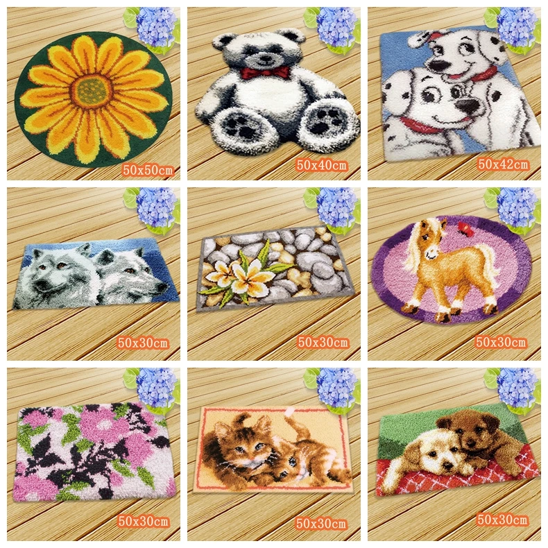 

Embroidery Cushions Knooppakket Smyrna Latch Hook Kits Diy Klink Haak Kussen Bloem Button Cushion Animals Cuscini Divano Forme