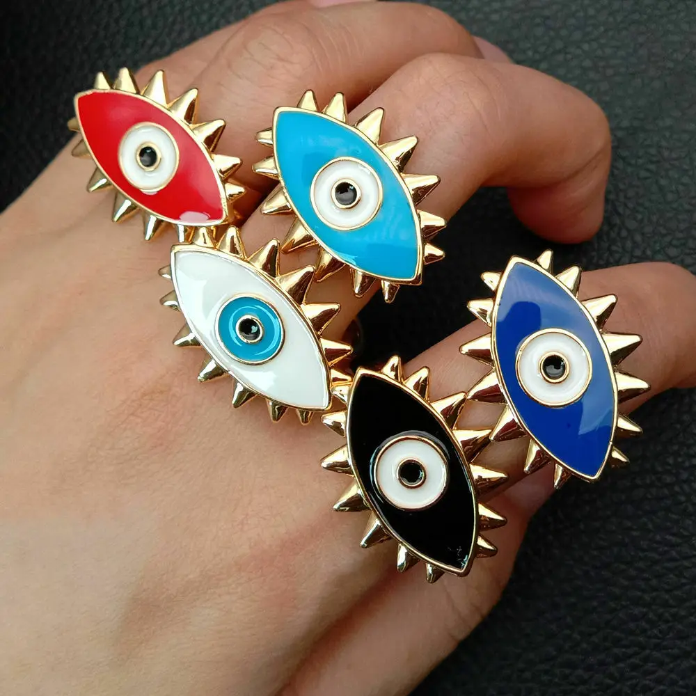 

Enamel Drip golden Filled Mixed Color turkis evil eye resizable ring for girl gift