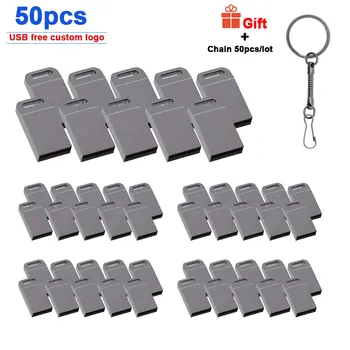 

50pcs/lot Super mini 32GB 16GB Free LOGO pendrive metal 64GB 128GB USB flash drive pen drive USB 2.0 memory stick U Disk cle usb