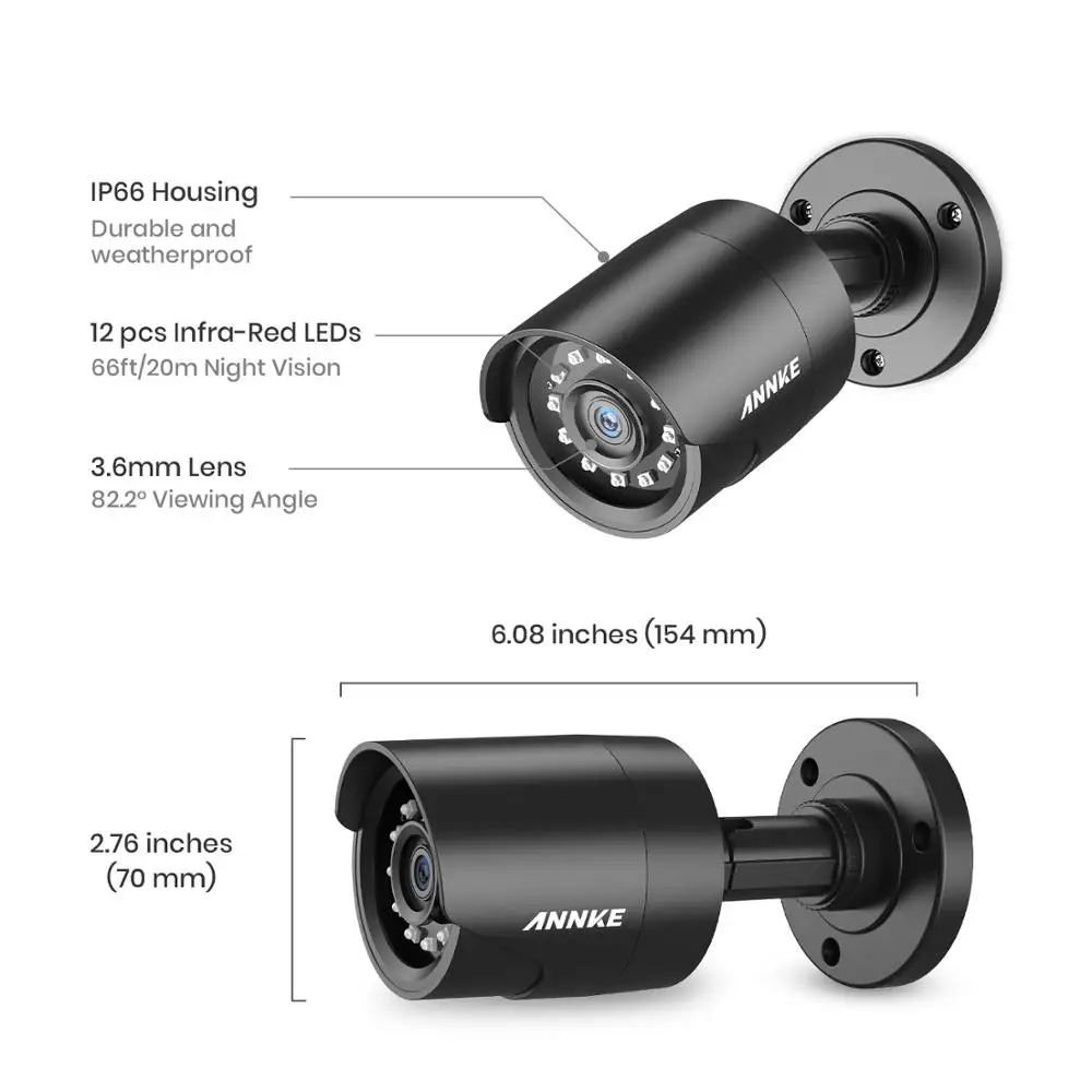 ANNKE 4 шт 1080P камера наблюдения s 2MP IP66 Водонепроницаемая камера видеонаблюдения для помещений и улицы Комплект ночного видения 30 м с Умной ИК-камерой