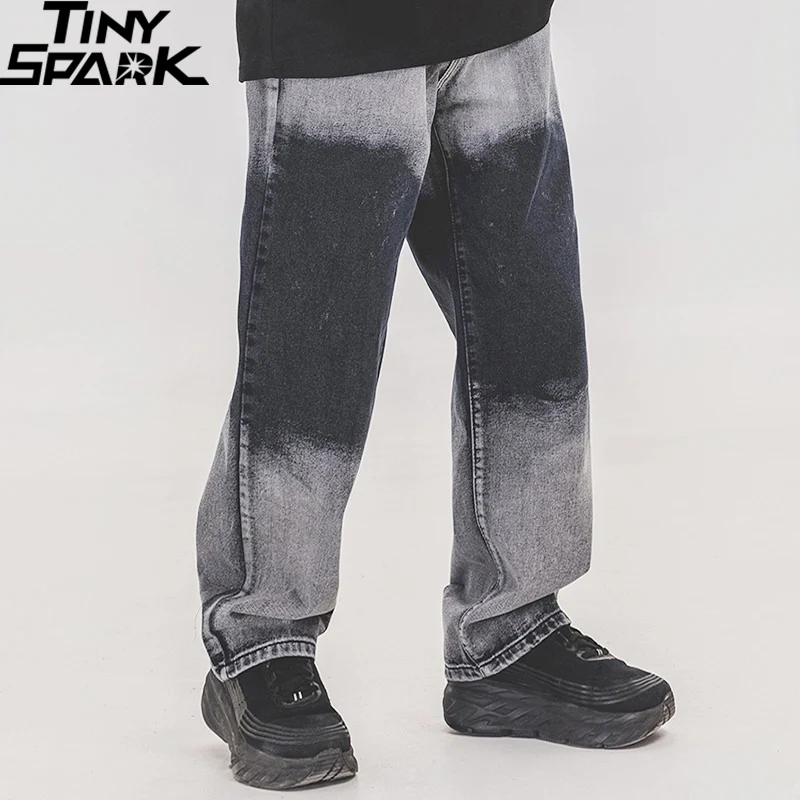 

2020 Hip Hip Denim Pants Streetwear Men Washed Gradient Black Vintage Denim Pants Harajuku Joggers Pants Retro Trousers Cotton