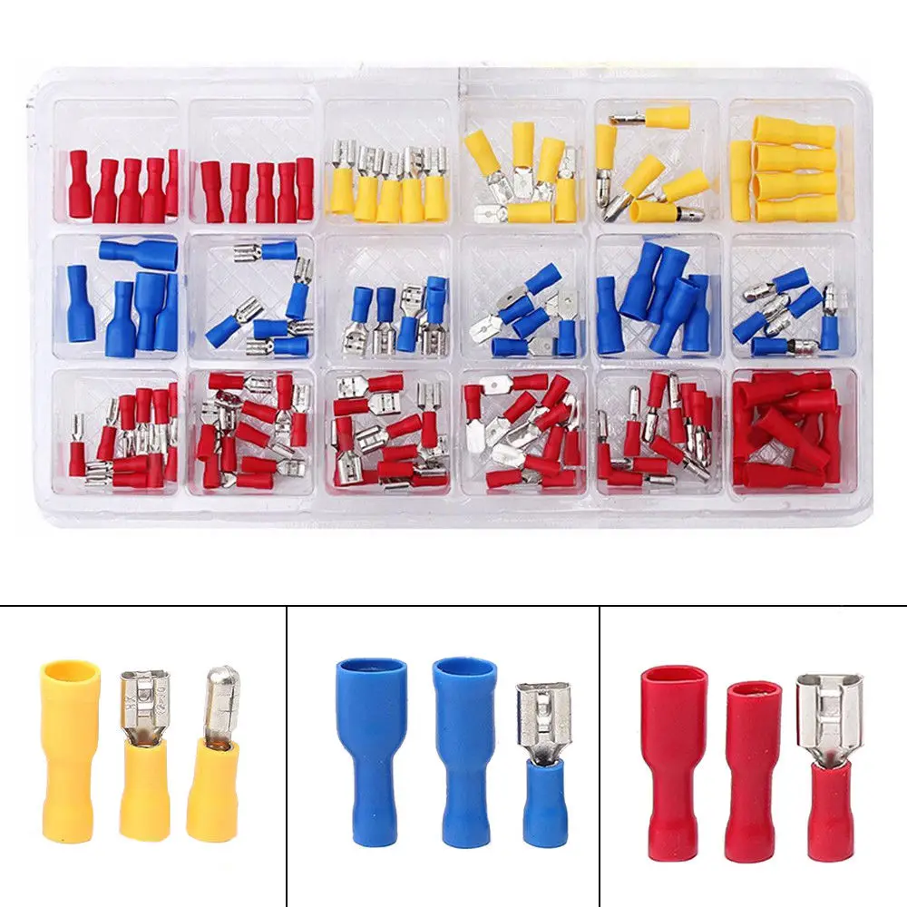 

Electrical Assorted Insulated Wire Cable Terminal Crimp Connector Spade Set Kit LB88