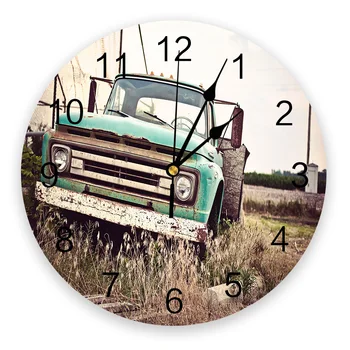 

Antique Car Retro Truck Meadow Wall Clock Silent Non Ticking Round Clocks Home Office Classroom School Modern Decorative