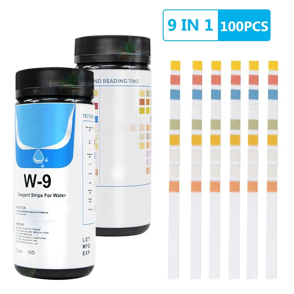 

9-in-1 Water Test Strip 100 Pieces Drinking Water Test Strips for Checking Water Quality Test Aquarium Fish Tank Swimming Pool
