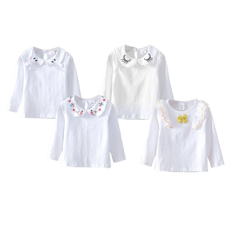 Футболки для маленьких девочек с длинными рукавами; топы с принтом кролика и бантом; футболки; топы для детей; Повседневная Блузка; милая осенняя одежда для девочек