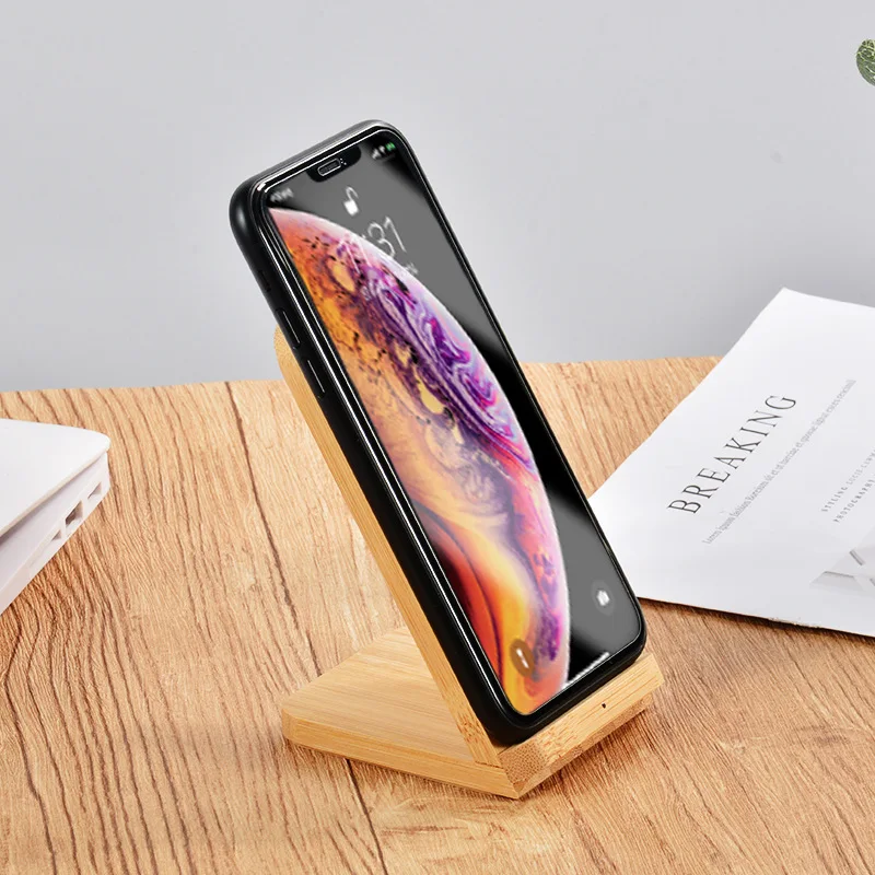 Qi Wireless Charger Induction Charging Docking Station Chargeur Bamboo Wood Charger Station For Iphone12 Xiaomi Huawei Samsung