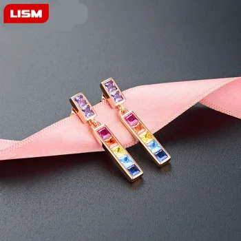 

Top Quality Delicate 925 Sterling Silver Zircon Crystal Stud Earrings Rainbow Color Romantic Love Earrings For Women Girls Gift