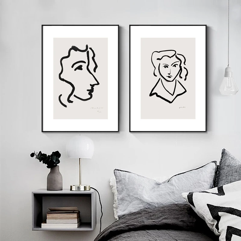 

Wall Art Canvas Painting Abstract Line Figure Head Portrait Nordic Posters and Prints Decorative Picture Modern Home Decoration