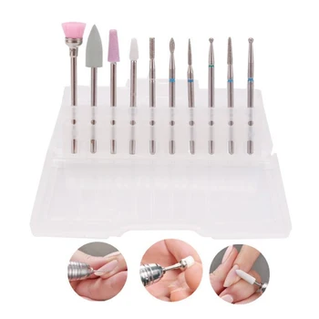 

10Pcs Cuticle Clean Nail Drill Bits Set Diamond Nail Tungsten Steel Alloy Grinding Head Set Nail Art Manicure Tools