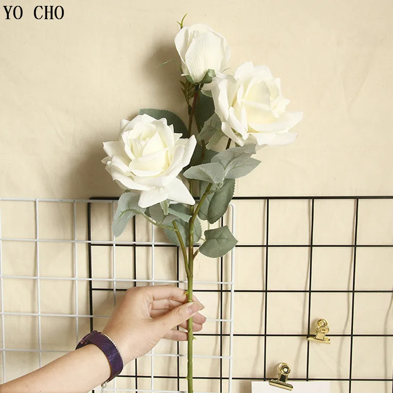 Artificial Jasmine Snow Roses Branch Fake Silk Roses Flowers for Wedding Decoration Table