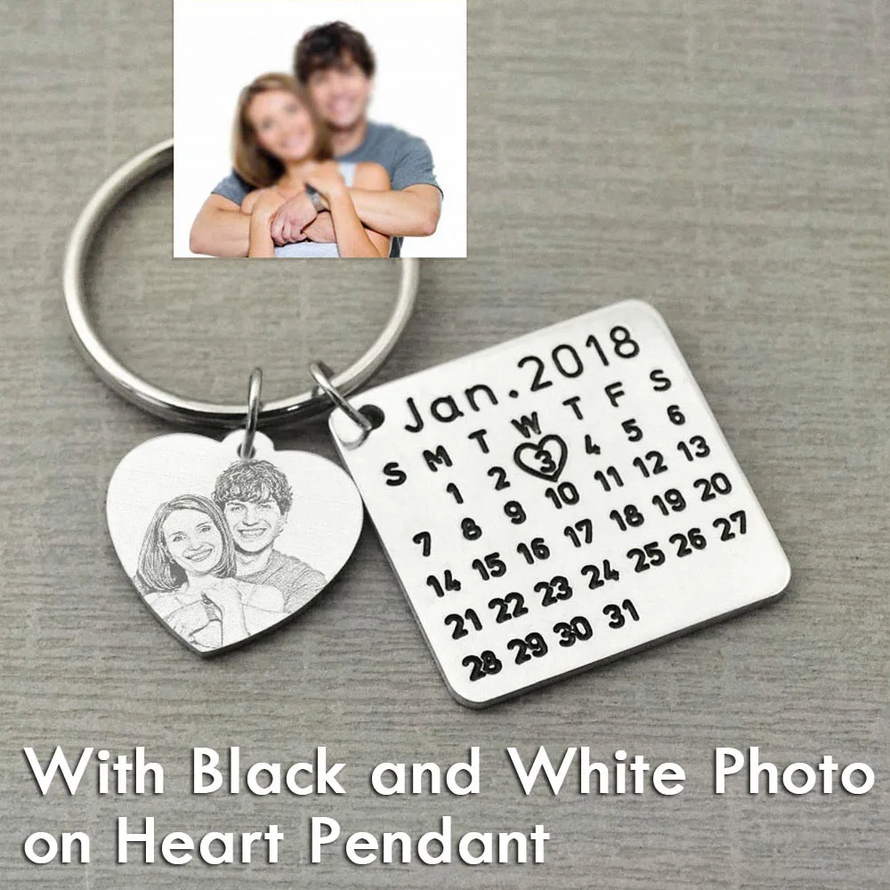 Персонализированный календарь фото брелок, пользовательская ключевая цепочка изображений, свадебный подарок для пар, рождественский подарок для Него - Цвет: HK-QT-XY