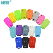 Okeytech, case de chave de carro, capa de 2 botões de silicone macio para opel vauxhall corsa astra vectra signo, capa de chave dobrável suporte
