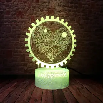 

Funny 3D Illusion LED Desk Nightlight Colorful Changing Light Gears Heart Model Toys