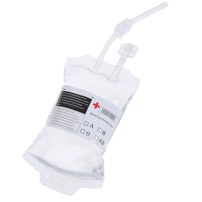 Medical Drink Pouches PVC Material 350ml Reusable Blood Energy Transparent Halloween Vampire Props