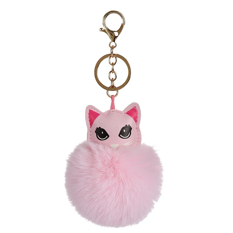 Lovely Cartoon Cat Fluffy Fur Ball Key Chain Soft Pompom Animal Tail Fur Ball Auto Keychain Women Key Ring Gifts Llaveros (4)