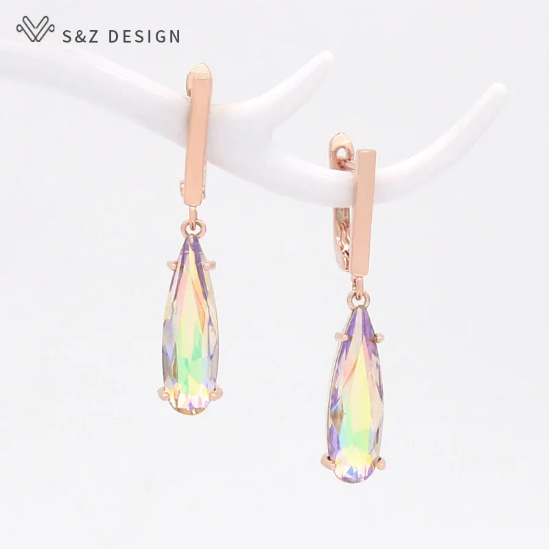 S&Z DESIGN Water Drop Shape Zircon Dangle Earrings for Women Fashion Wedding Earring Engagement Party Jewelry Accessories