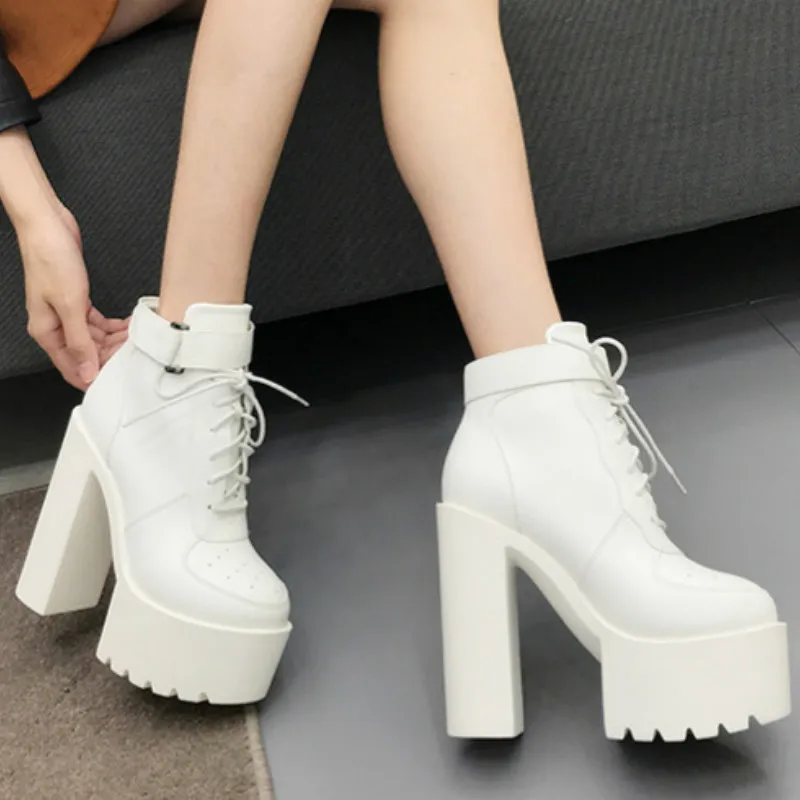 

2019 Autumn Winter Women new high thick bottom Ankle Boots high Square heel short boots Platform boots for female