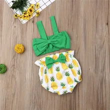 Одежда для новорожденных девочек ясельного возраста однотонный пуловер с открытыми плечами на бретельках, жилет шорты с бантом и принтом ананаса летняя одежда для детей из 2 предметов