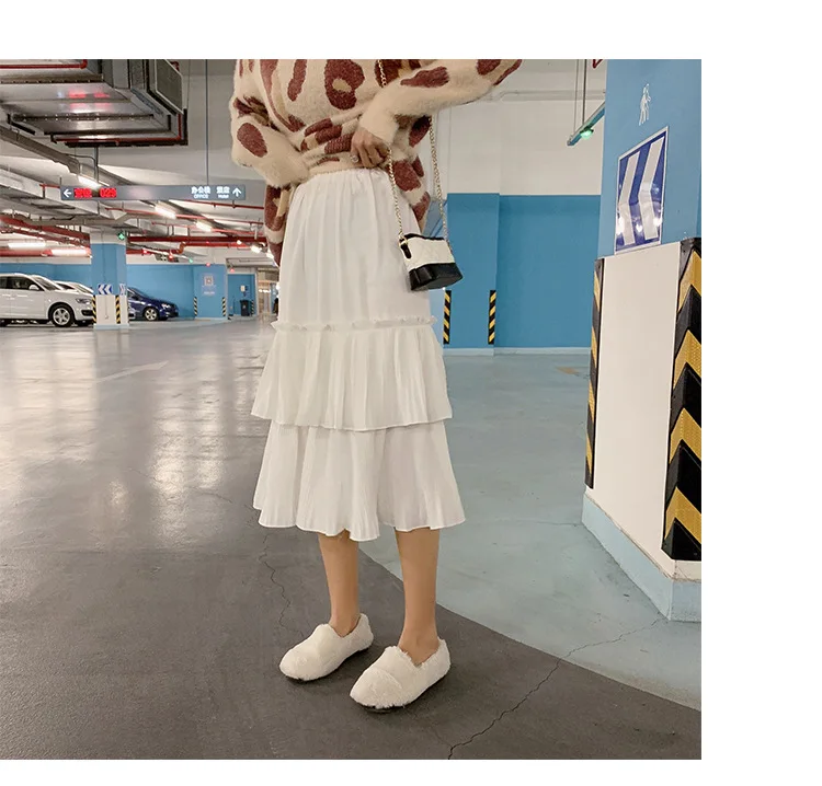 Customizable Spring New Style High-waisted Cake Dress Women's Mid-length Flounced Pleated Skirt F5732