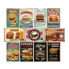 Cartel Vintage de estaño metálico con forma de hamburguesa, cartel de comida rápida, placa con inscripción para Bar, cocina, placa de pared, decoración para el hogar, 20*30cm