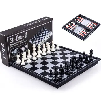 

3 in 1 Foldable Magnetic International Chess Backgammon Checkers Set Board Game