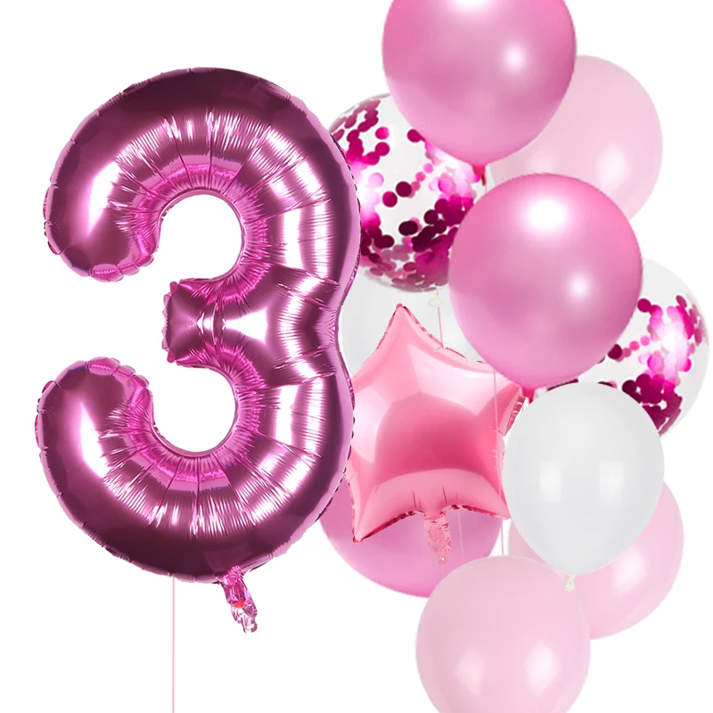 Ballons à chiffres roses en aluminium, 12 pièces, décor de fête de 1er  anniversaire pour enfants, petites filles, princesse, 1, 2, 3, 4, 5, 6, 7,  8, 9 ans - AliExpress