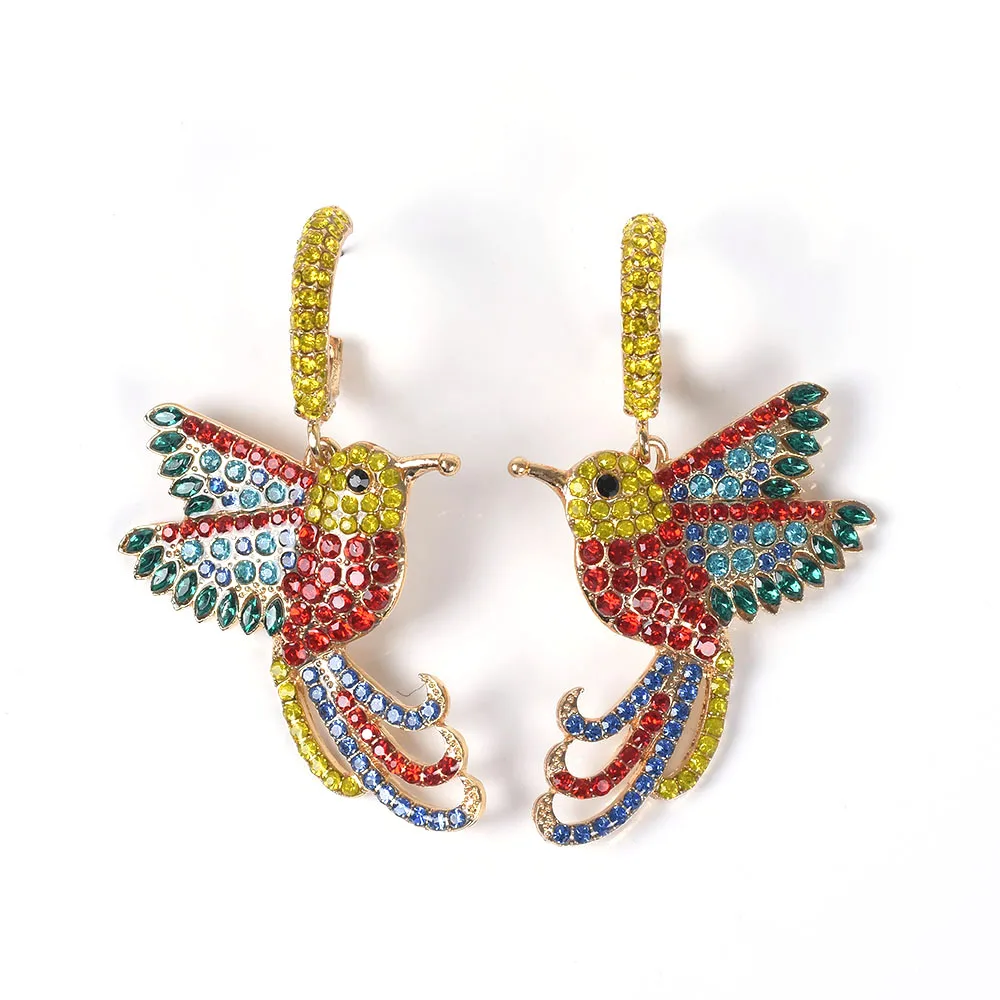 

Colorful Crystal Bird Earrings in Drop Earrings Women Wedding Party Dangle Statement Earrings Handmade Design Gift Jewelry