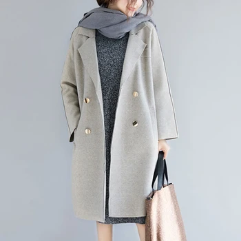 

New Autumn Winter Women Coats Plus Size Fashion Vestidos Casual Loose Solid Woolen Blends Coat For Women Larger Outerwear Coats