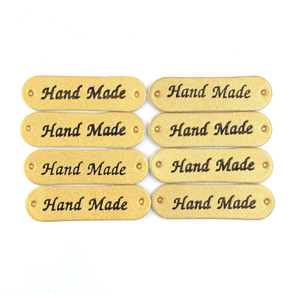 50Pcs Wholesale Label Brown/Yellow/Black/White Handmade Tags Clothing Labels Hand Made Leather Tags Hat Scarf Gift Decoration