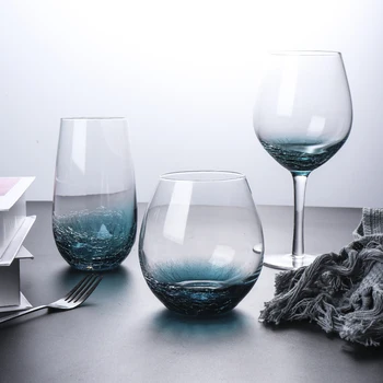 

Gradual Blue Ice Crack Wine Glass Crystal Goblet Milk Juice Water Cup Wedding Party Drinkware