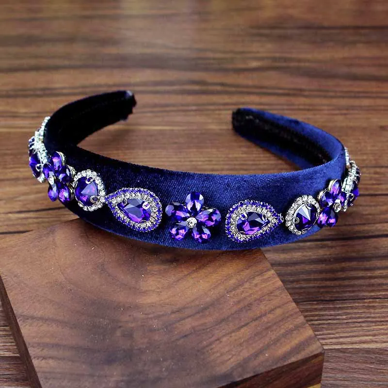 teardrop hairband Винтажная Роскошная диадема в стиле барокко с королевскими синими кристаллами для невесты, повязка на голову, Стразы ручной работы, повязка для волос для женщин и девочек, свадебные украшения для волос - Окраска металла: teardrop hairband