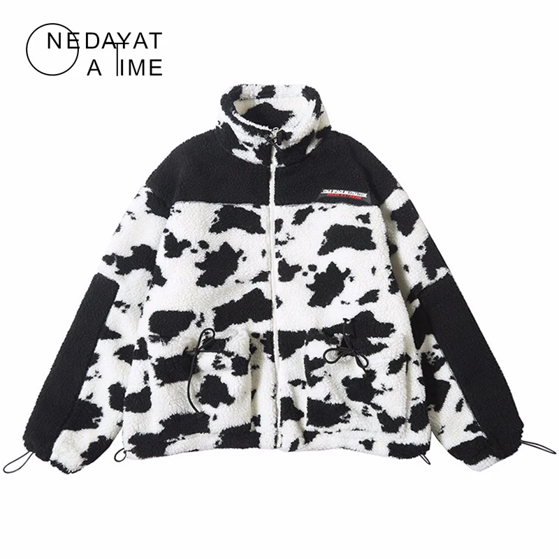 

Men Thick Warm Winter Parka Jacket Milk Lamb Cashmere Coats Windbreaker Hip Hop Streetwear Casual Cow Pattern Parka Outwear Tops