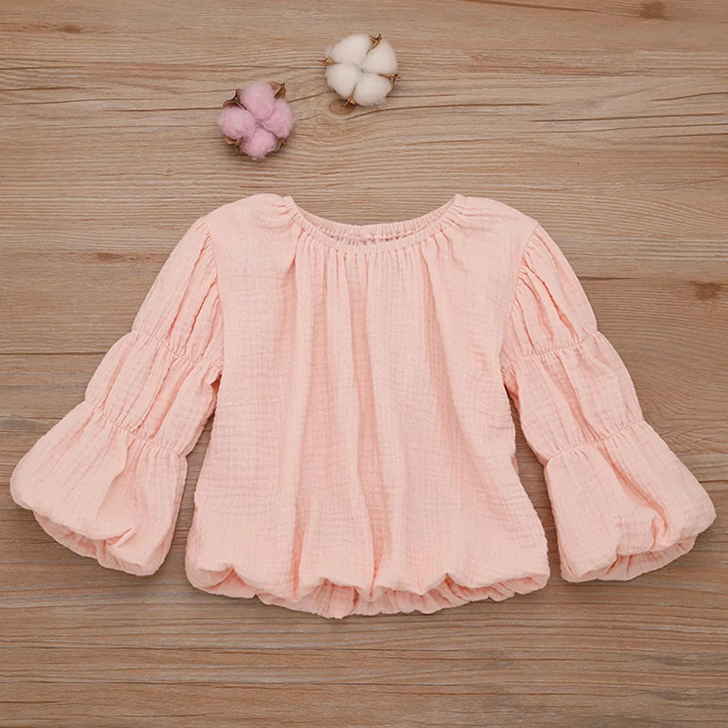 Baby Boy Girl T-shirt Toddler Kids Clothes Solid Puff Sleeve T shirt Tops Clothes Spring Autumn Children Girls Outfits