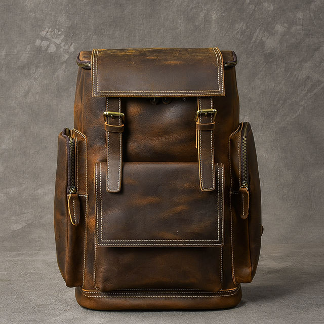 Retro Genuine Leather Men’s Backpack Large Capacity Laptop Bag School Backpack Male Shoulder Bags Brown Leather Travel Backpacks