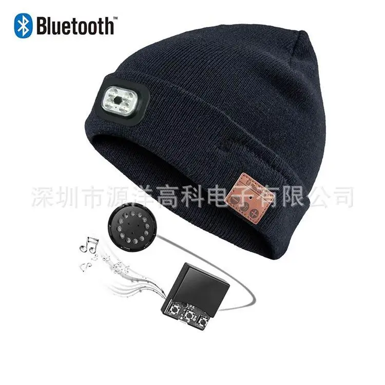 GloryStar теплая шапка вязаная беспроводная гарнитура шапка с Bluetooth 40 м светодиодный музыкальный стерео динамик - Цвет: black