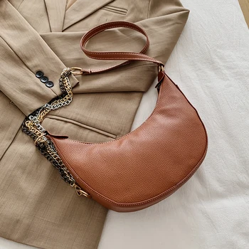 

Famous Design Pu Leather Women Crossbody Bags Shopping Street Female Handbags Solid Color Semicircle Luxury Purse Shoulder Bags