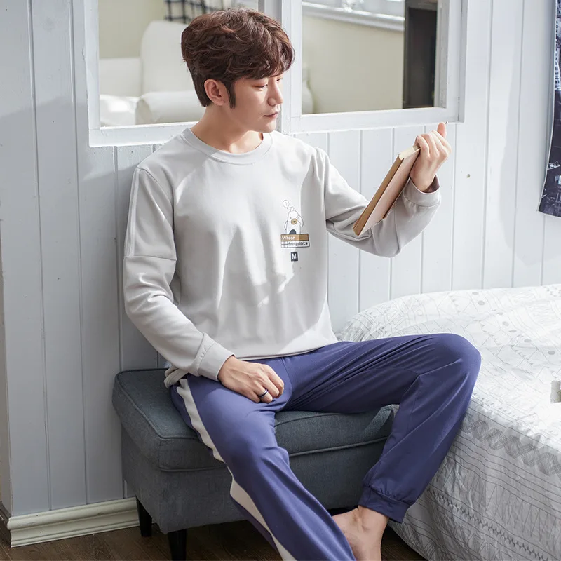 2020 Spring Long Sleeve Cotton Pajamas Set Men's Casual Comfortable Home Wear Can Wear Medium Thick 2020 Spring Long Sleeve Cotton Pajamas Set Men's Casual Comfortable Home Wear Can Wear Medium Thick