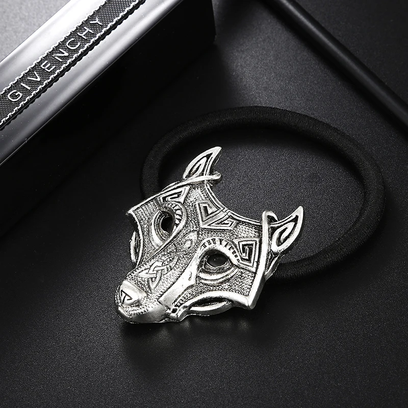 Fashion Head Jewelry North Vikings Wolf Hair Bands Wolf Head  Elastic Hair Rubber Bands  Hair Rope Women