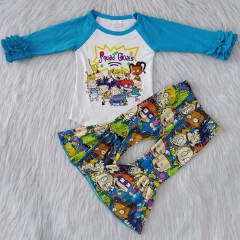 

2020 Winter Toddler Boy Clothes Baby Girls' Clothes Print Long Sleeve & Cartoon Bell Bottom Baby Girl Clothes Kids Boutique Sets