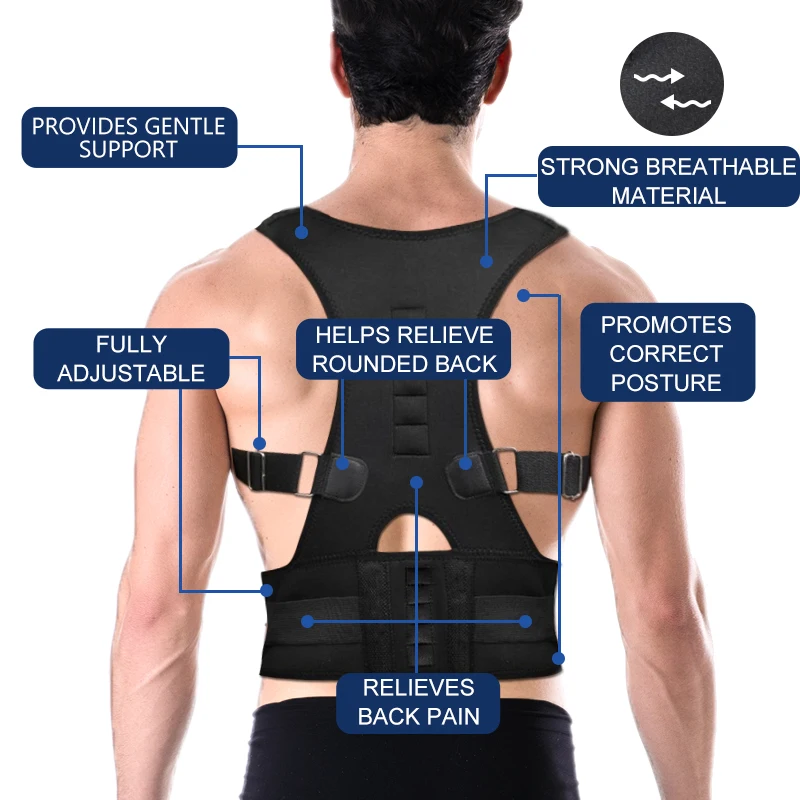 DropShipping Adjustable Magnetic Posture Corrector Male Female Back Brace Belt Lumbar Support Straight de espalda | Красота и
