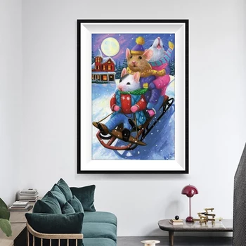 

5D DIY Diamond Painting Christmas Ski Mouse Embroidery AB Drill Cross Stitch Animal Canvas Lace Needlework Home Decor Gift