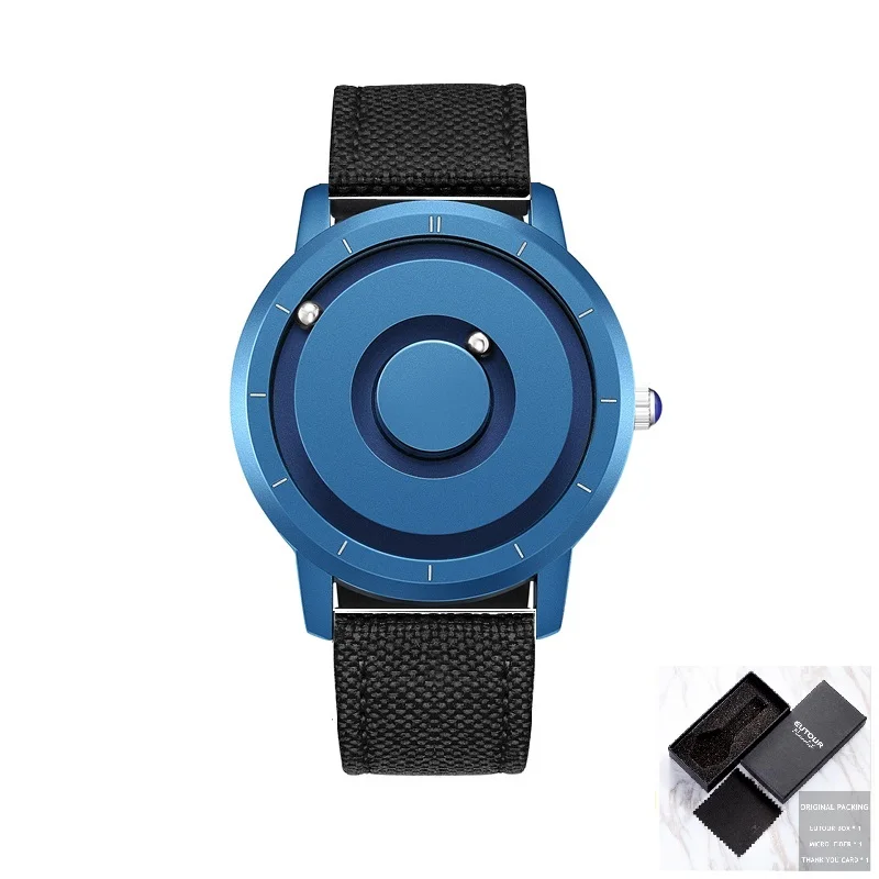 Blue Black Canvas Eutour красочные часы мужские магнитные шаровые шоу кварцевые наручные часы силиконовые холщовые стальные Ремешок Модные повседневные мужские часы голубое золото - Цвет: Blue Black Canvas