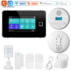 Système d'alarme de sécurité domestique intelligent, sans fil, G60, hôte tactile à empreinte digitale, écran couleur 4.3 pouces, capteur de fumée, détecteur de monoxyde de carbone 
