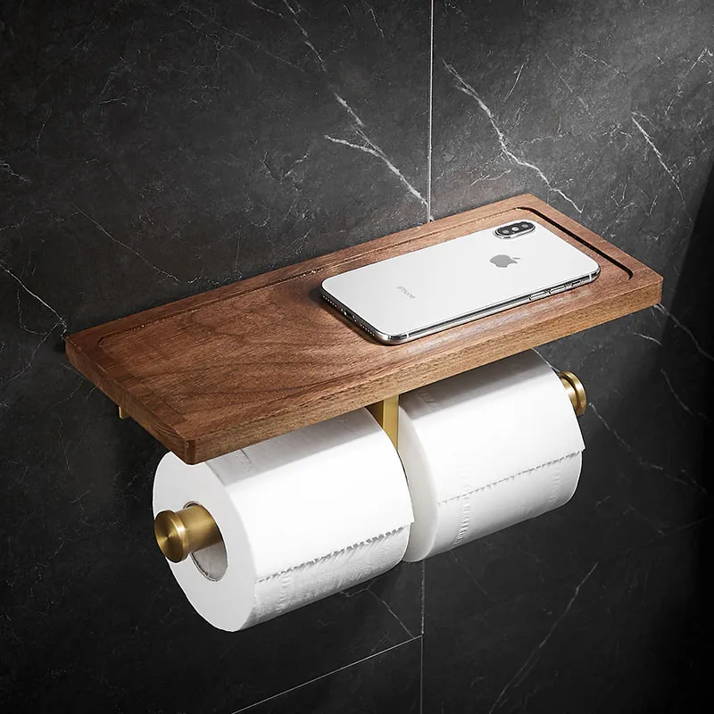 

Wood & Aluminum Tissue Rack Brushed Gold Toilet Roll Paper Holder Bathroom Shelf Wall Mounted Bath Hardware Free Shipiing