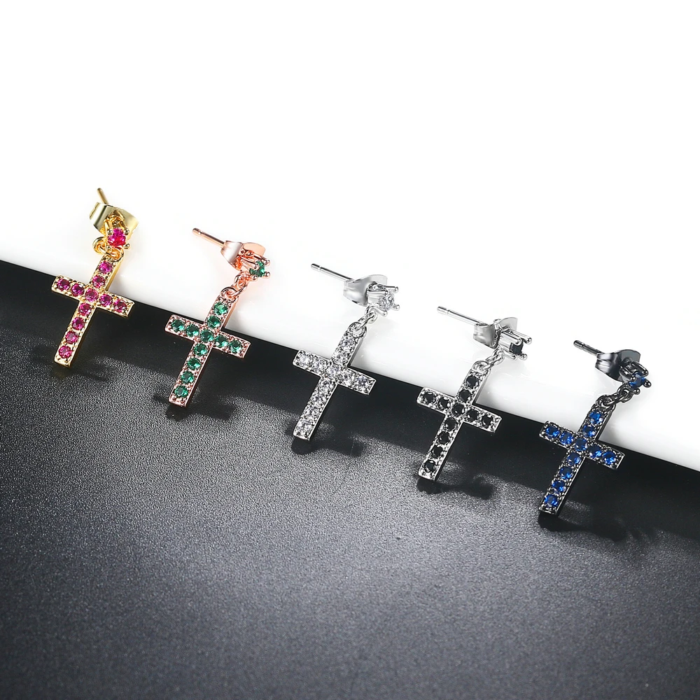 Cubic Zirconia Cross Drop/Dangle Earrings Rose Gold Color Silver Colour Fashion Jewelry For Women Punk Style DWE328 drop earrings dangle earrings cross earrings